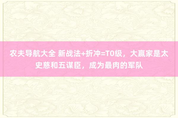 农夫导航大全 新战法+折冲=T0级，大赢家是太史慈和五谋臣，成为最肉的军队